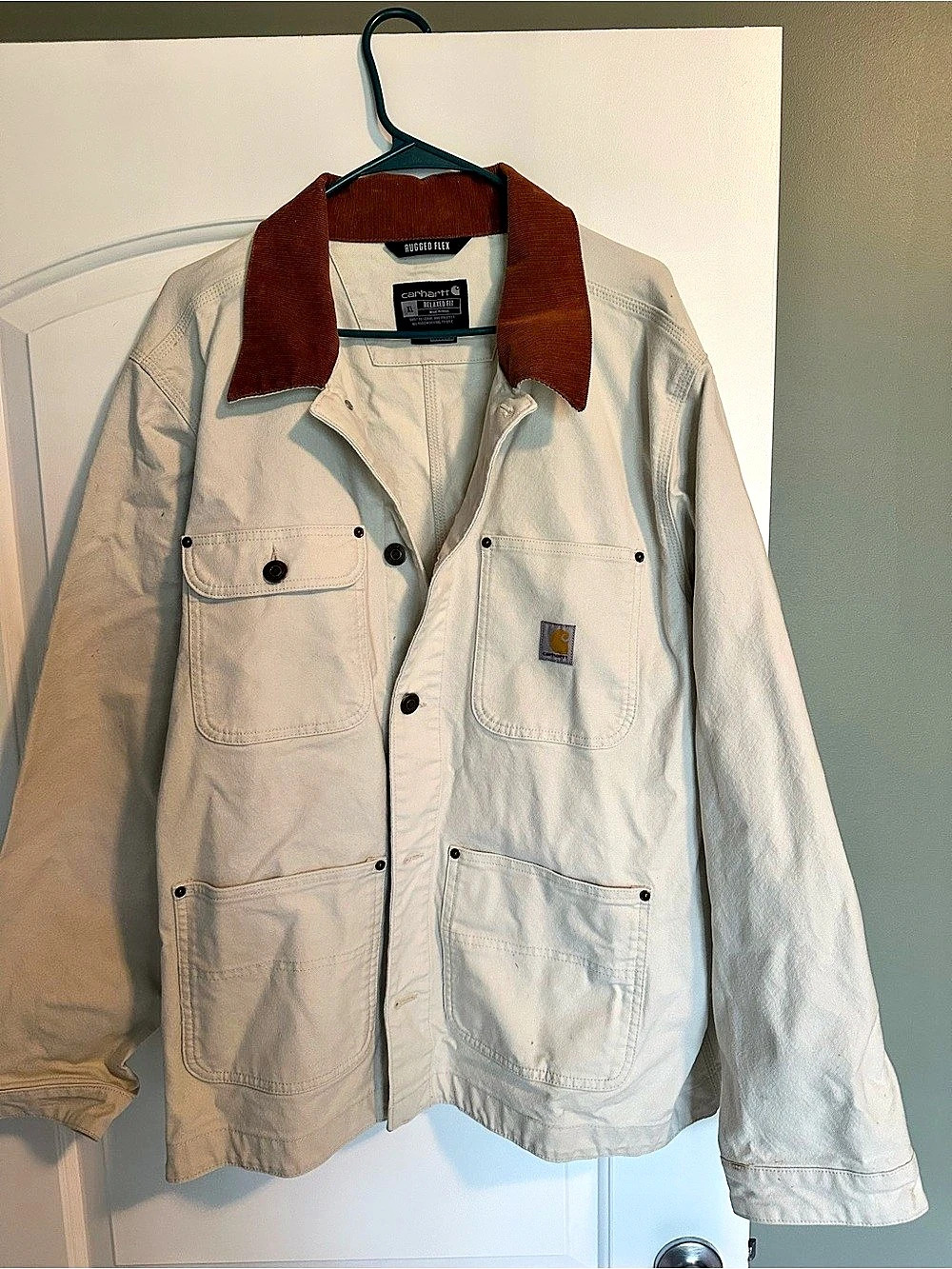 Carhartt Rugged Flex Duck Loose-Fit Chore Coat White & Brown XL